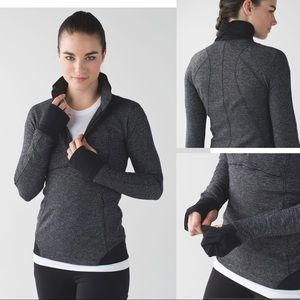 Lululemon Runderful 1/2 Zip Mini Check Pique Heathered Black Pullover Long Size2